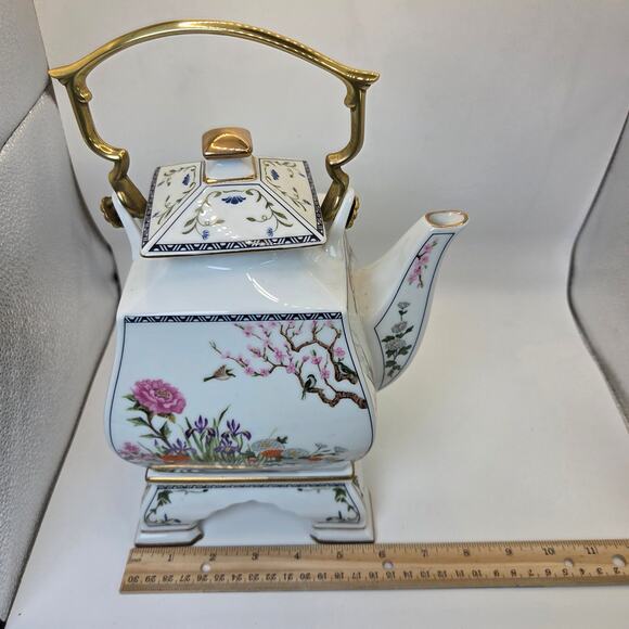Franklin Porcelain 1986 Decorative Teapot w Stand Flowers Birds Japan FP Vintage - Picture 13 of 15